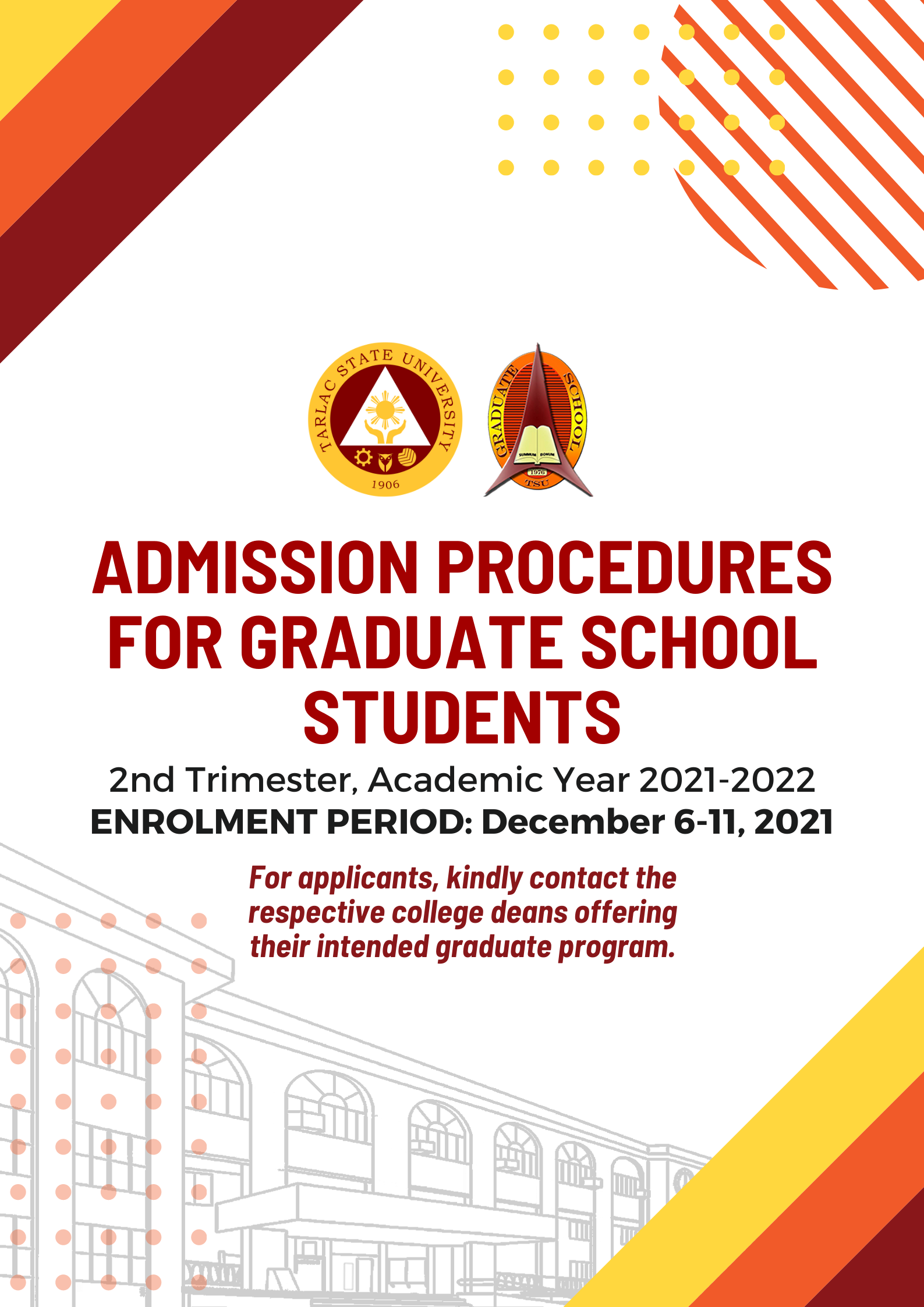 Tsu Academic Calendar 2022 Admission And Enrollment Procedures For Graduate School Students (2Nd  Trimester, A.y. 2021-2022) - Tarlac State University